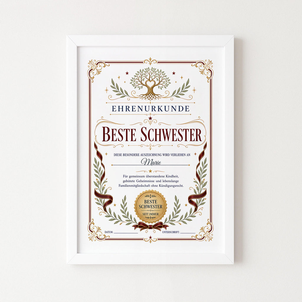 Personalisierte Urkunde „Beste Schwester“