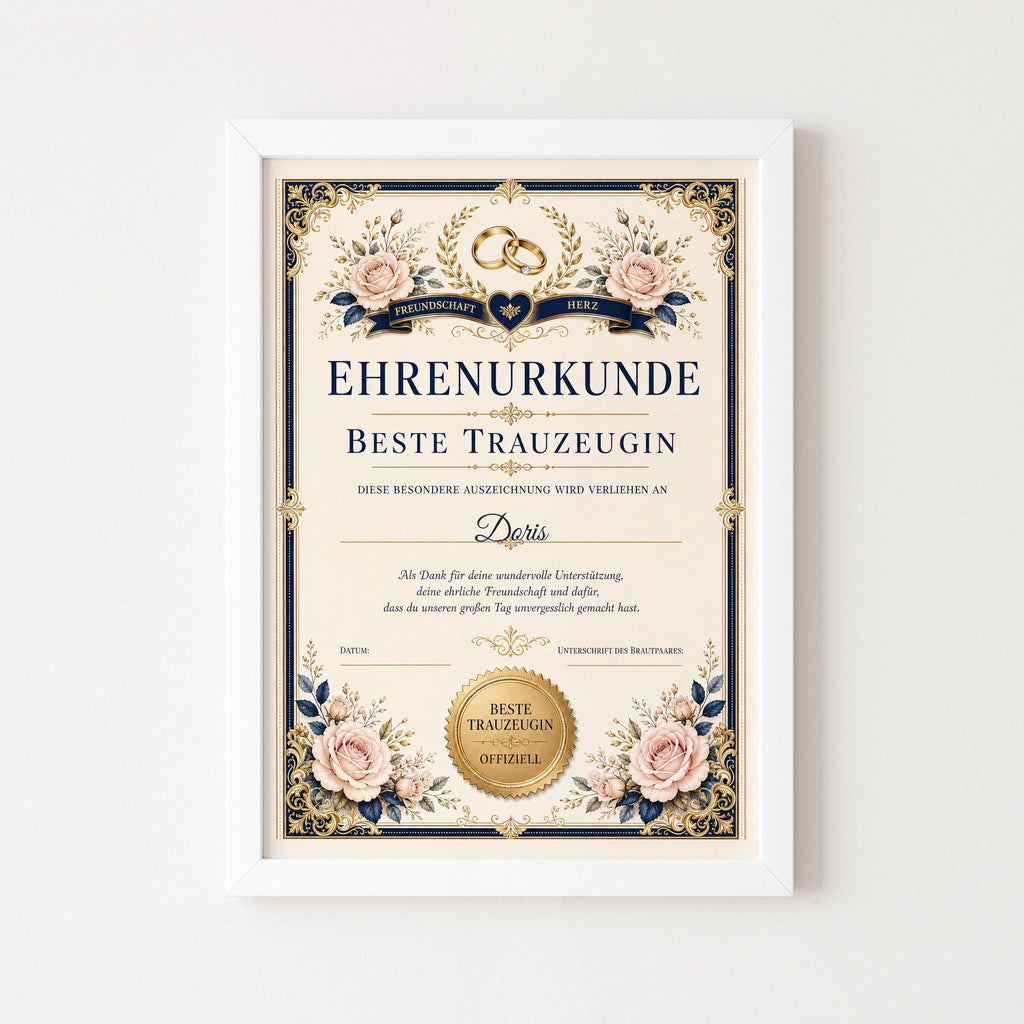 Personalisierte Urkunde „Beste Trauzeugin“