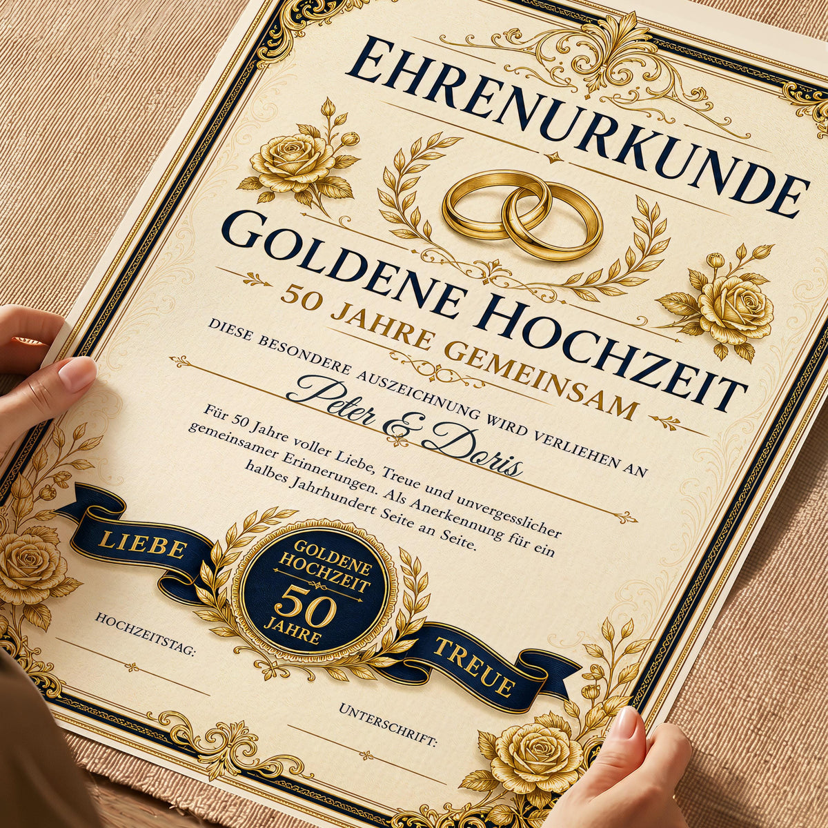 Personalisierte Urkunde „Goldene Hochzeit“