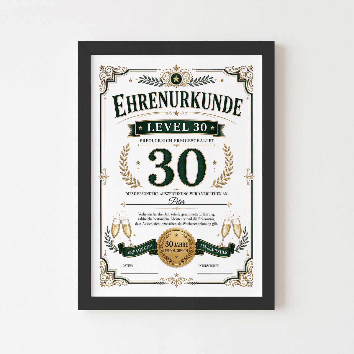 Personalisierte Urkunde zum 30. Geburtstag