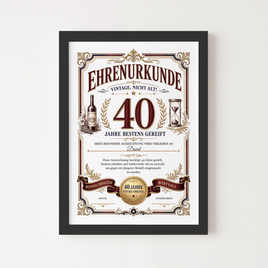 Personalisierte Urkunde zum 40. Geburtstag