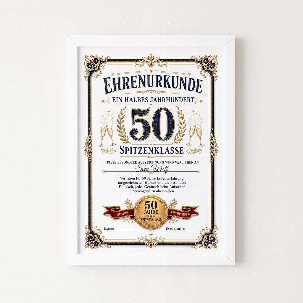 Personalisierte Urkunde zum 50. Geburtstag