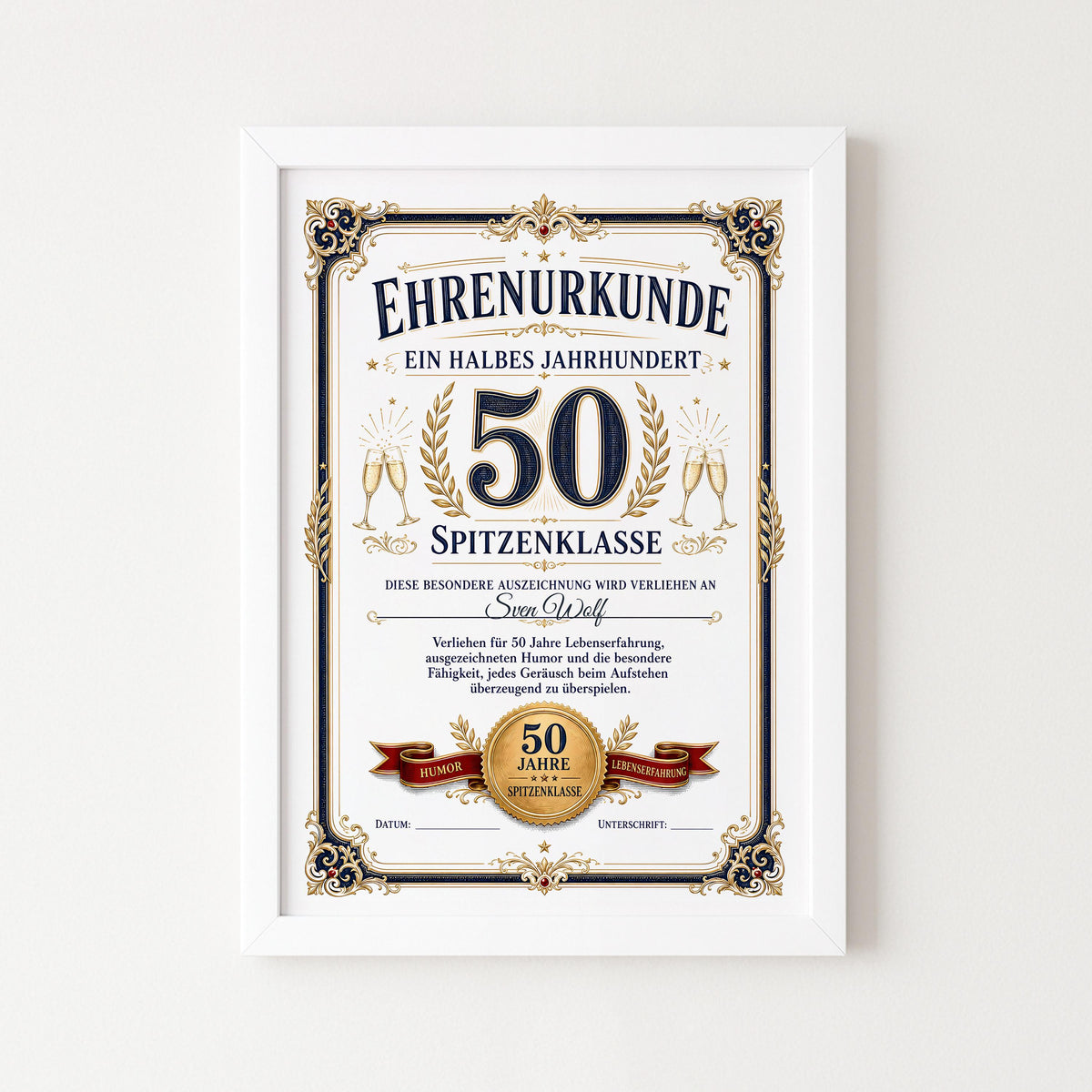 Personalisierte Urkunde zum 50. Geburtstag
