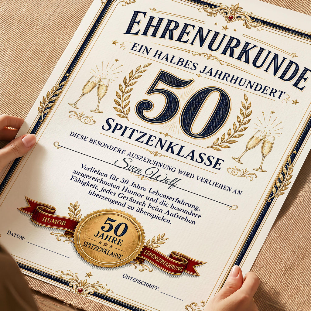 Personalisierte Urkunde zum 50. Geburtstag