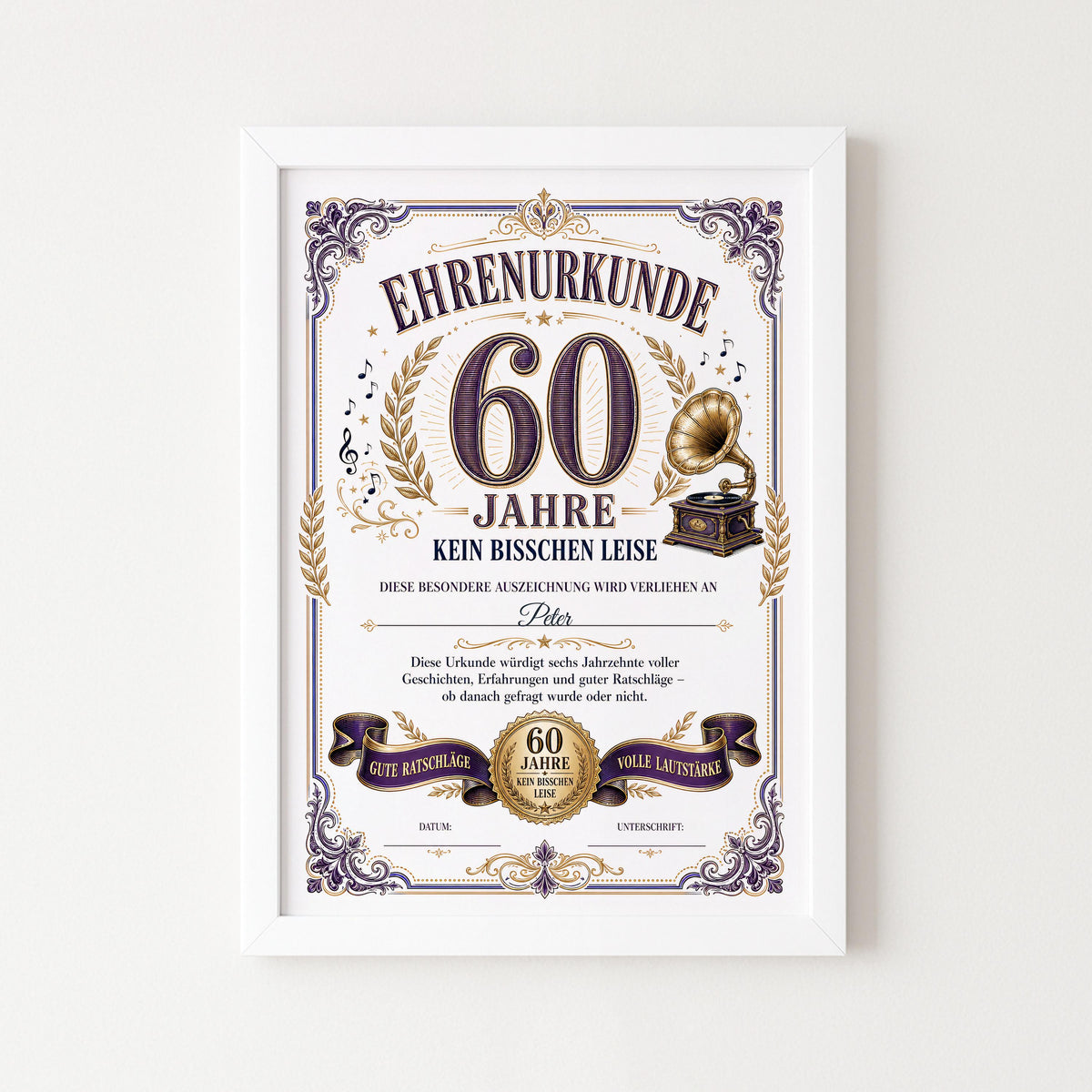 Personalisierte Urkunde zum 60. Geburtstag