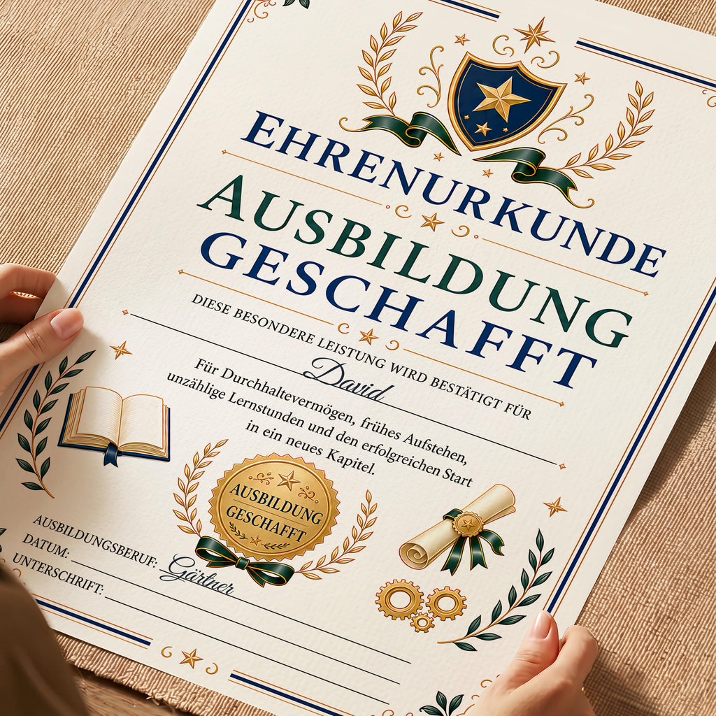 Personalisierte Urkunde „Ausbildung geschafft“