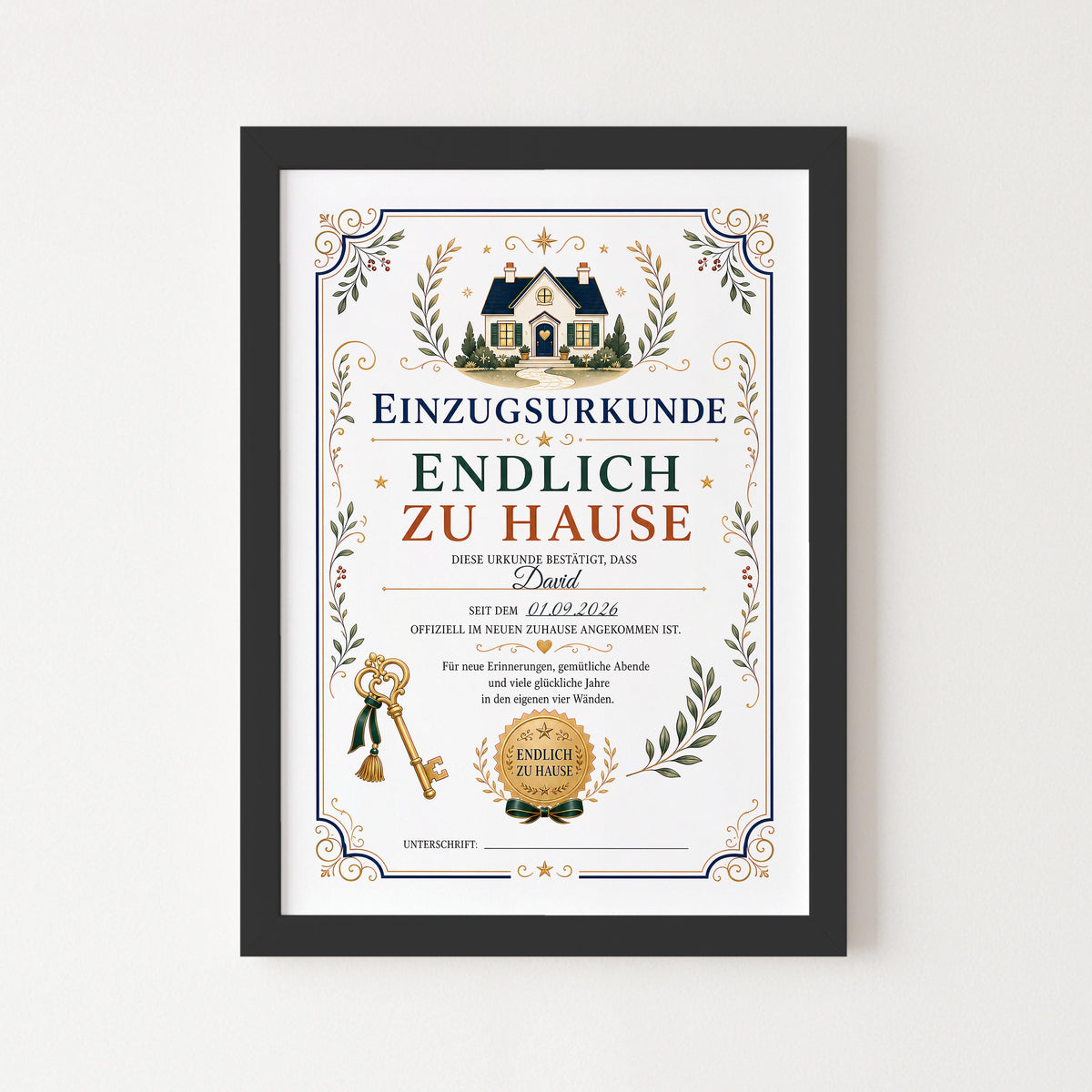 Personalisierte Einzugsurkunde „Endlich zu Hause“