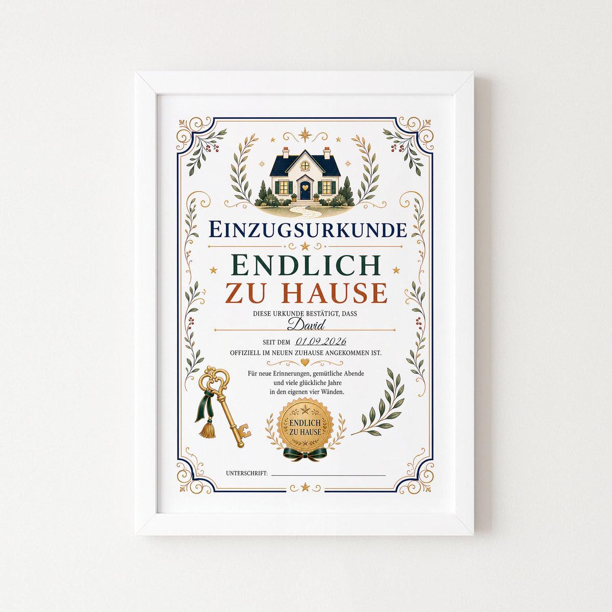 Personalisierte Einzugsurkunde „Endlich zu Hause“