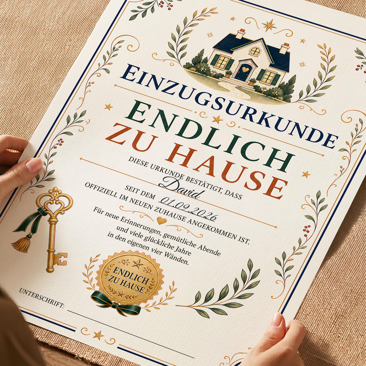 Personalisierte Einzugsurkunde „Endlich zu Hause“