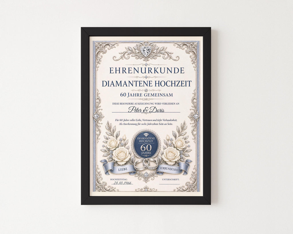 Personalisierte Urkunde „Diamantene Hochzeit“