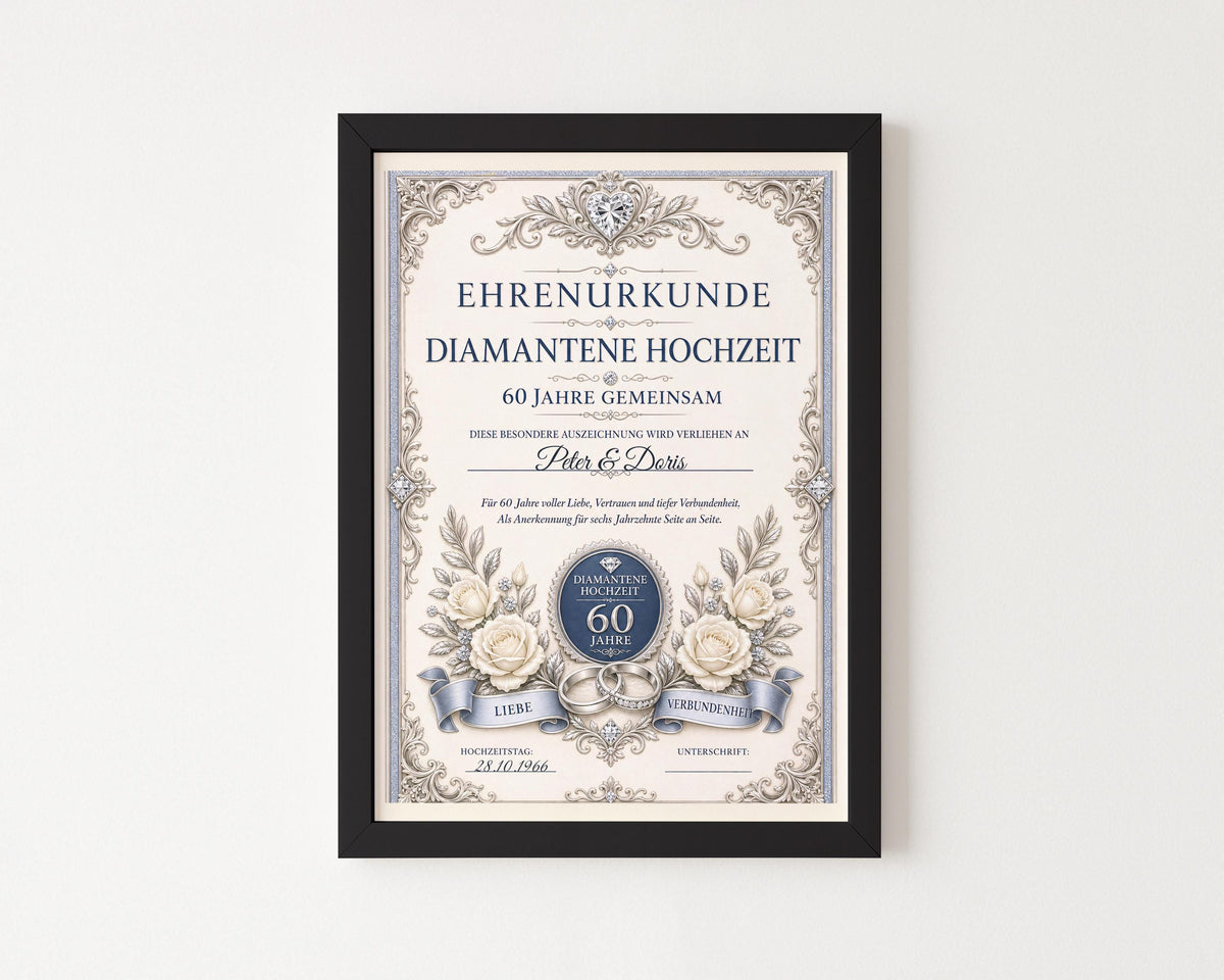 Personalisierte Urkunde „Diamantene Hochzeit“