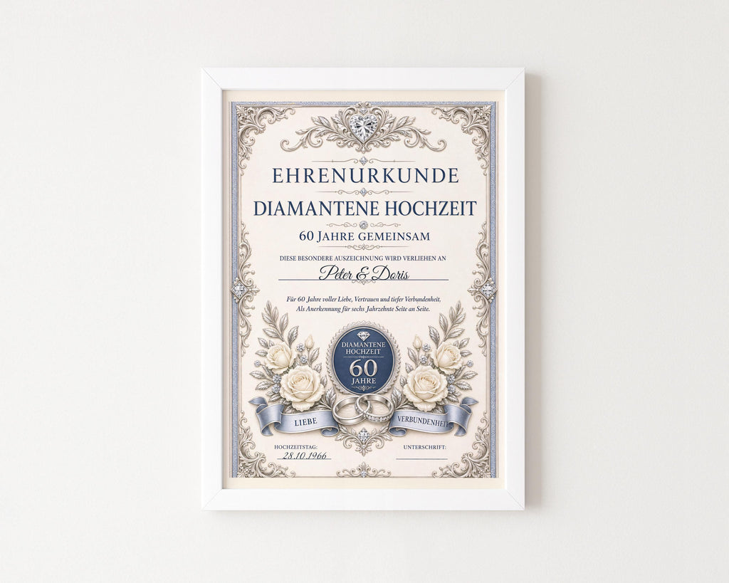 Personalisierte Urkunde „Diamantene Hochzeit“