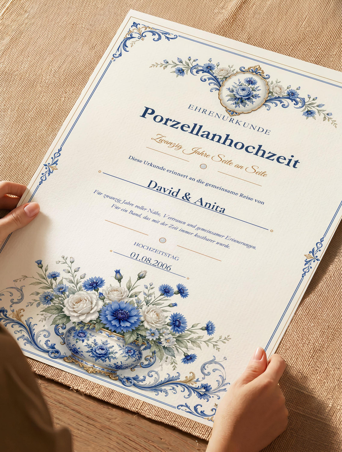 Porzellanhochzeit 20 Jahre – personalisierte Urkunde