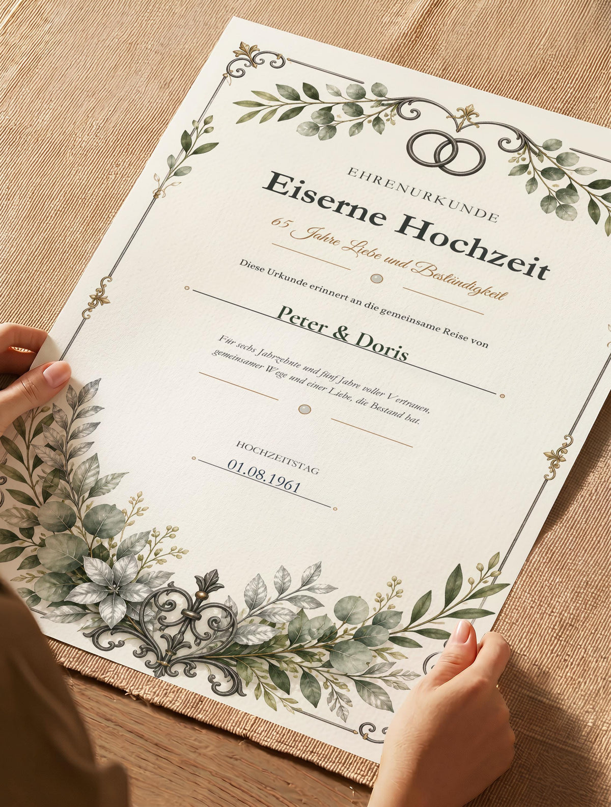 Eiserne Hochzeit 65 Jahre – personalisierte Urkunde