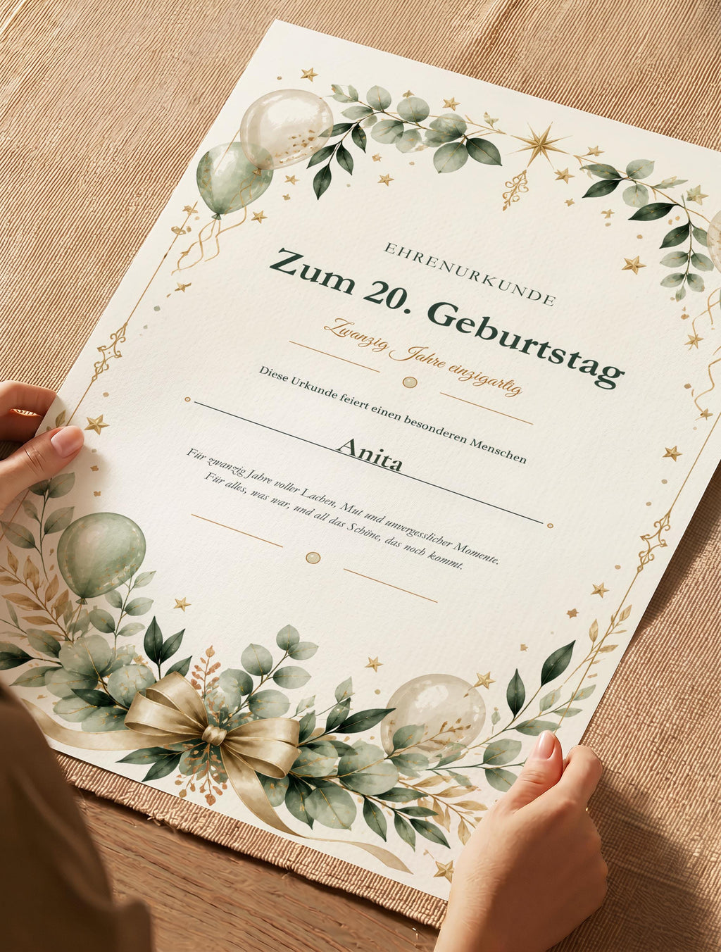 20. Geburtstag – personalisierte Urkunde