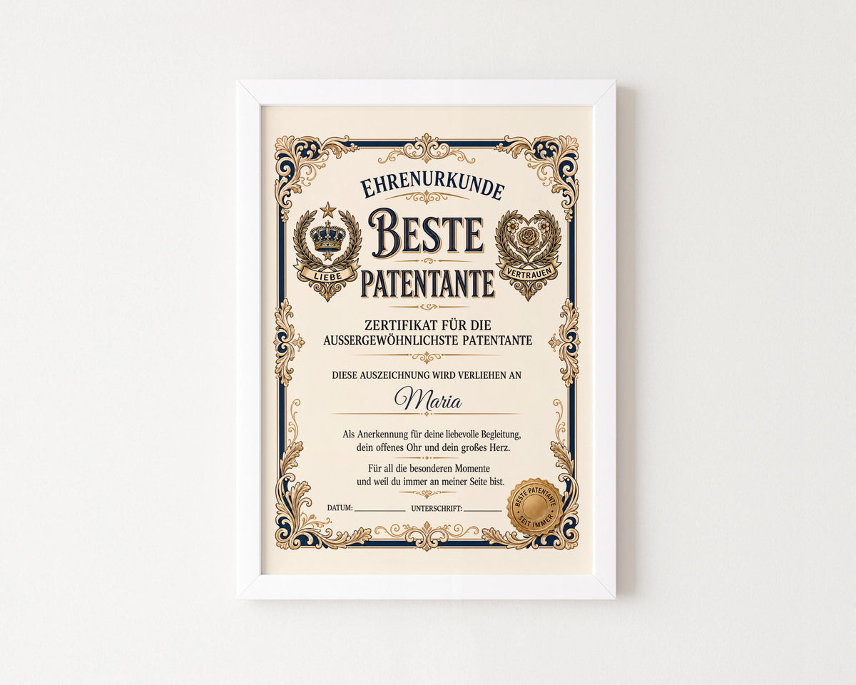 Personalisierte Urkunde „Beste Patentante“
